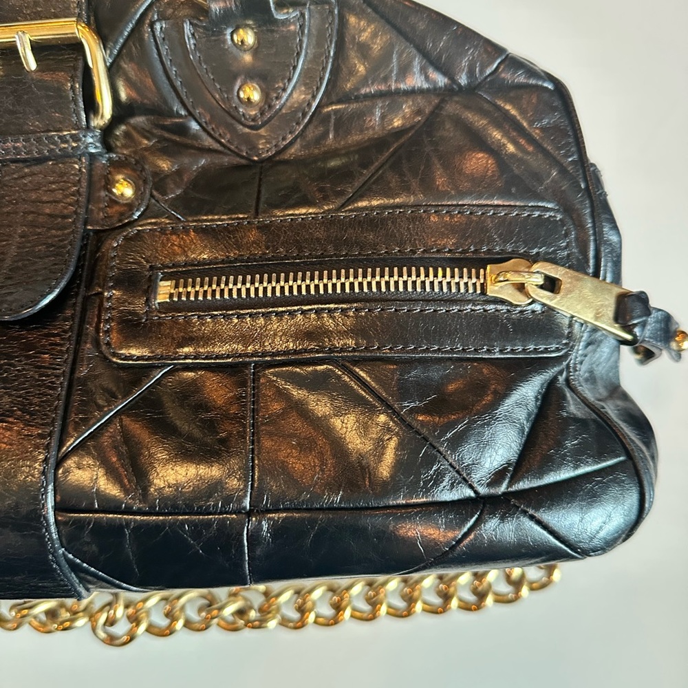 Marc Jacobs Y2K Black Quilted Patchwork Leather Venetia Handbag Gold Chain - Picture 4 of 12